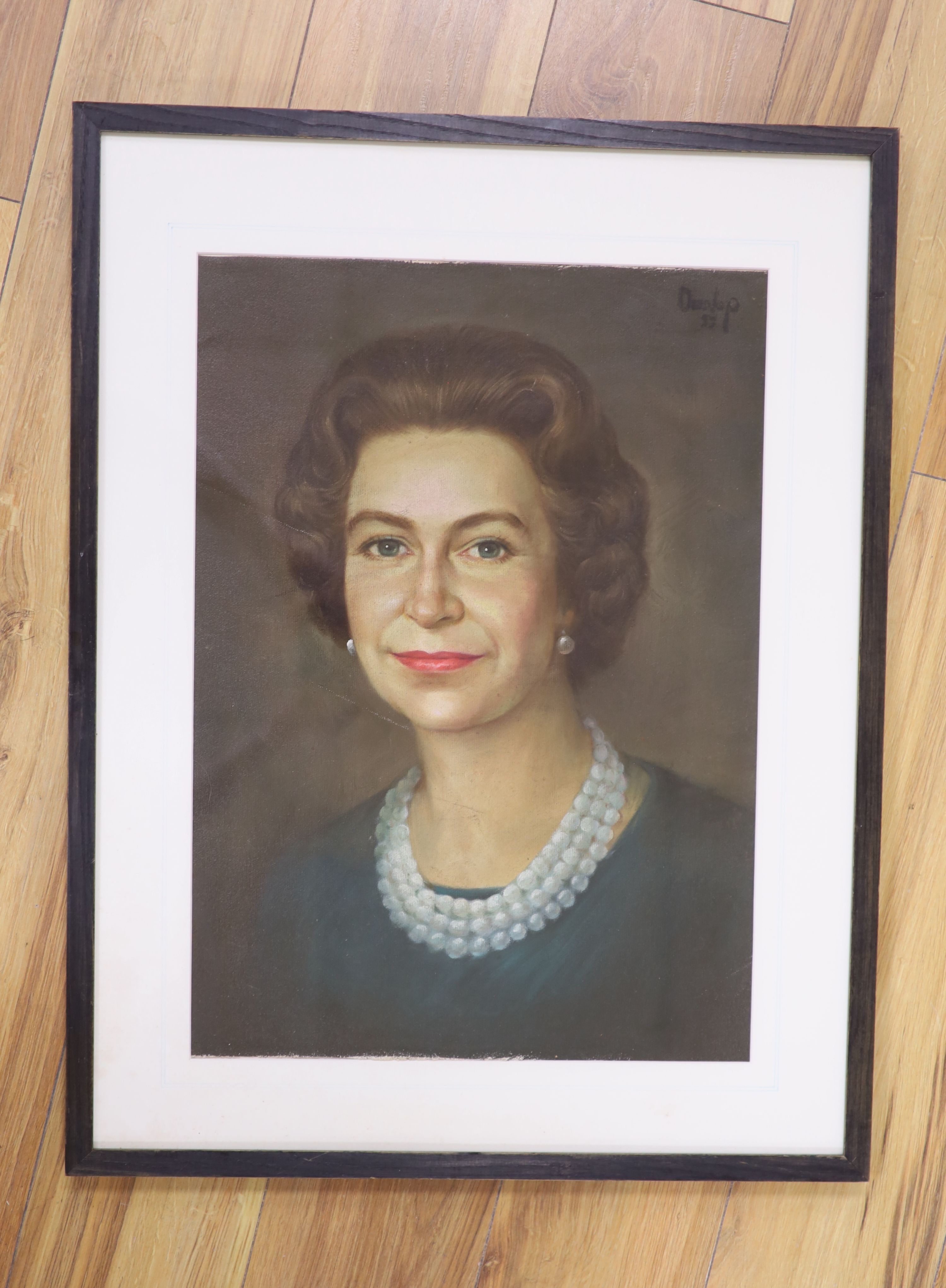 Dunlop 59, oil on canvas, Portrait of Her Majesty Queen Elizabeth II, signed, 54 x 39cm